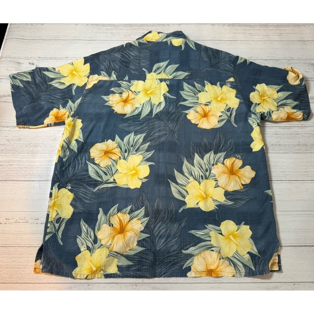 Banana Cabana Floral Buttondown 100% Silk Mens Large Blue Hawaiian Vacation - Picture 3 of 11